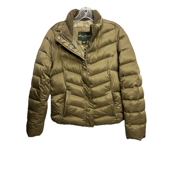 Eddie Bauer Puffer Jacket Womens Sz Medium Brown/gold EB550 Goose Down Puffer - Picture 1 of 11